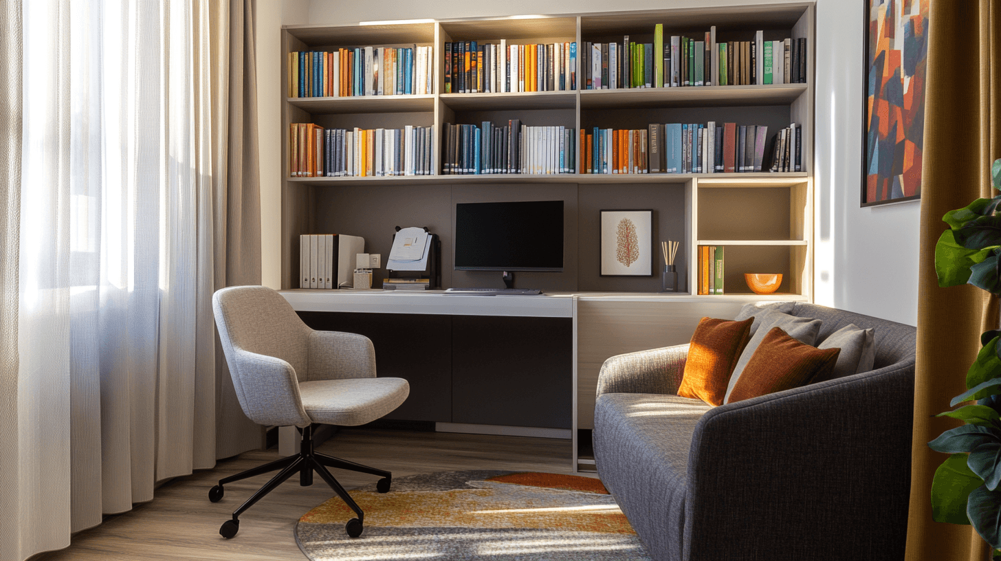 Vielseitiger Raum: Ein Bereich zum Arbeiten und Relaxen