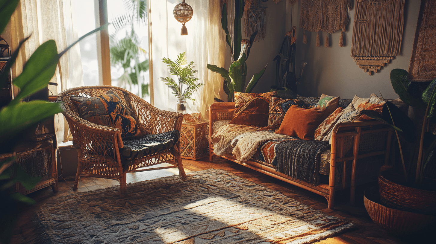 Tropisches Boho: Harmonische Verbindung von tropischen Designs und natürlichen Materialien