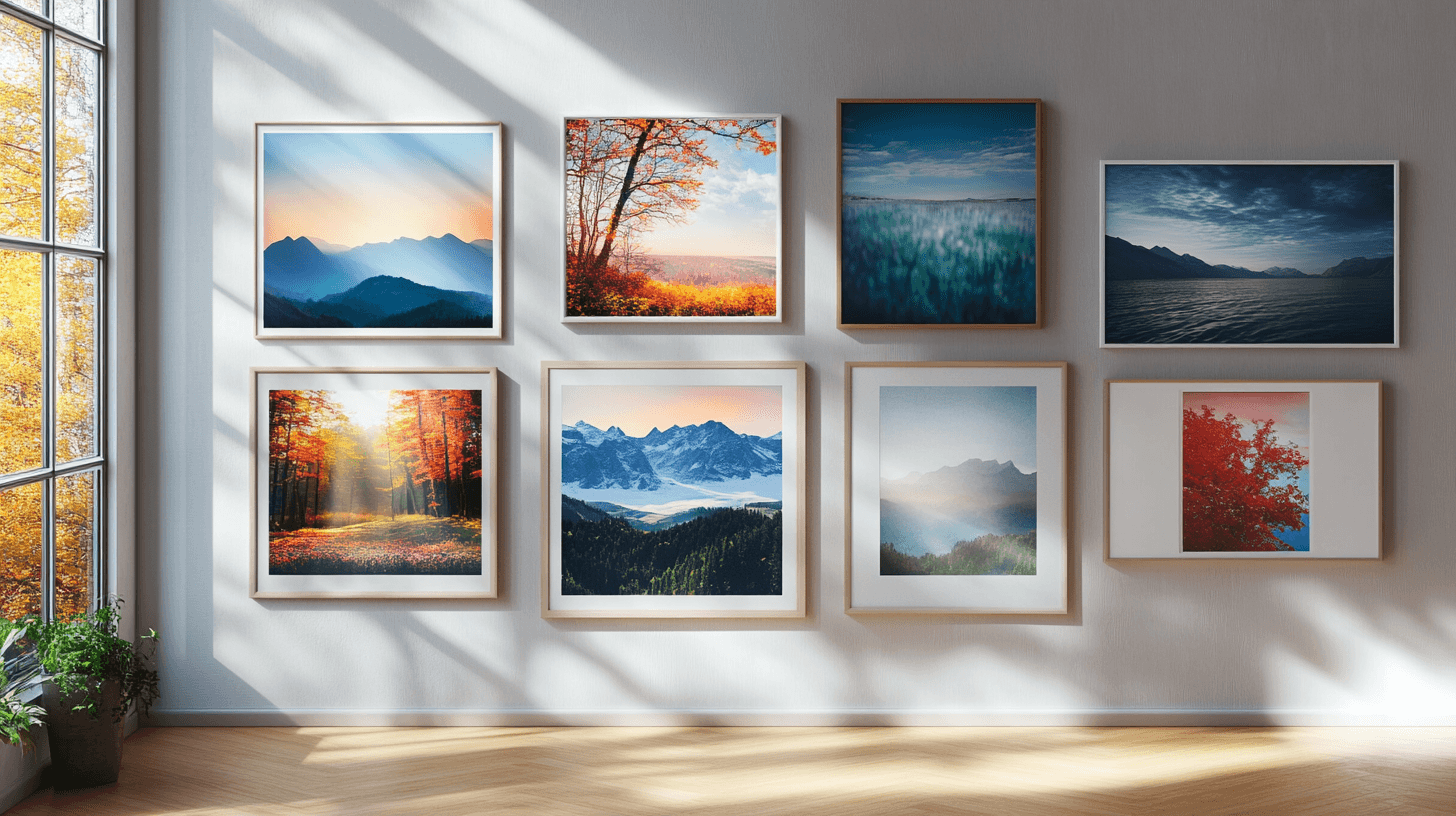 Unterschiedliche Arten von Wanddekorationen und Kunstdrucken