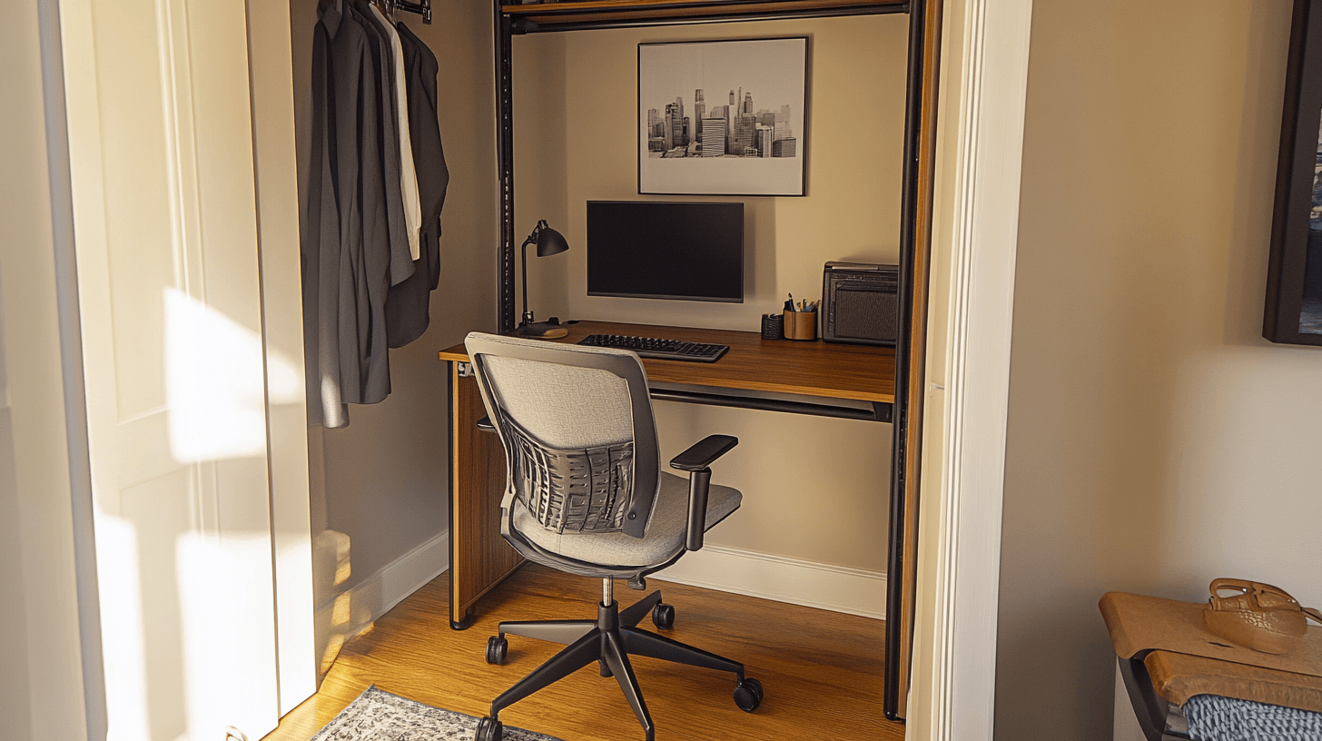 Einrichtung und Möbel für das Büro im Kleiderschrank