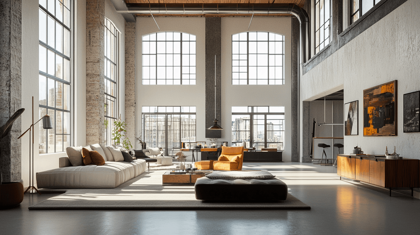 Loft-Feeling im Wohnzimmer: Offene Bereiche und hohe Decken
