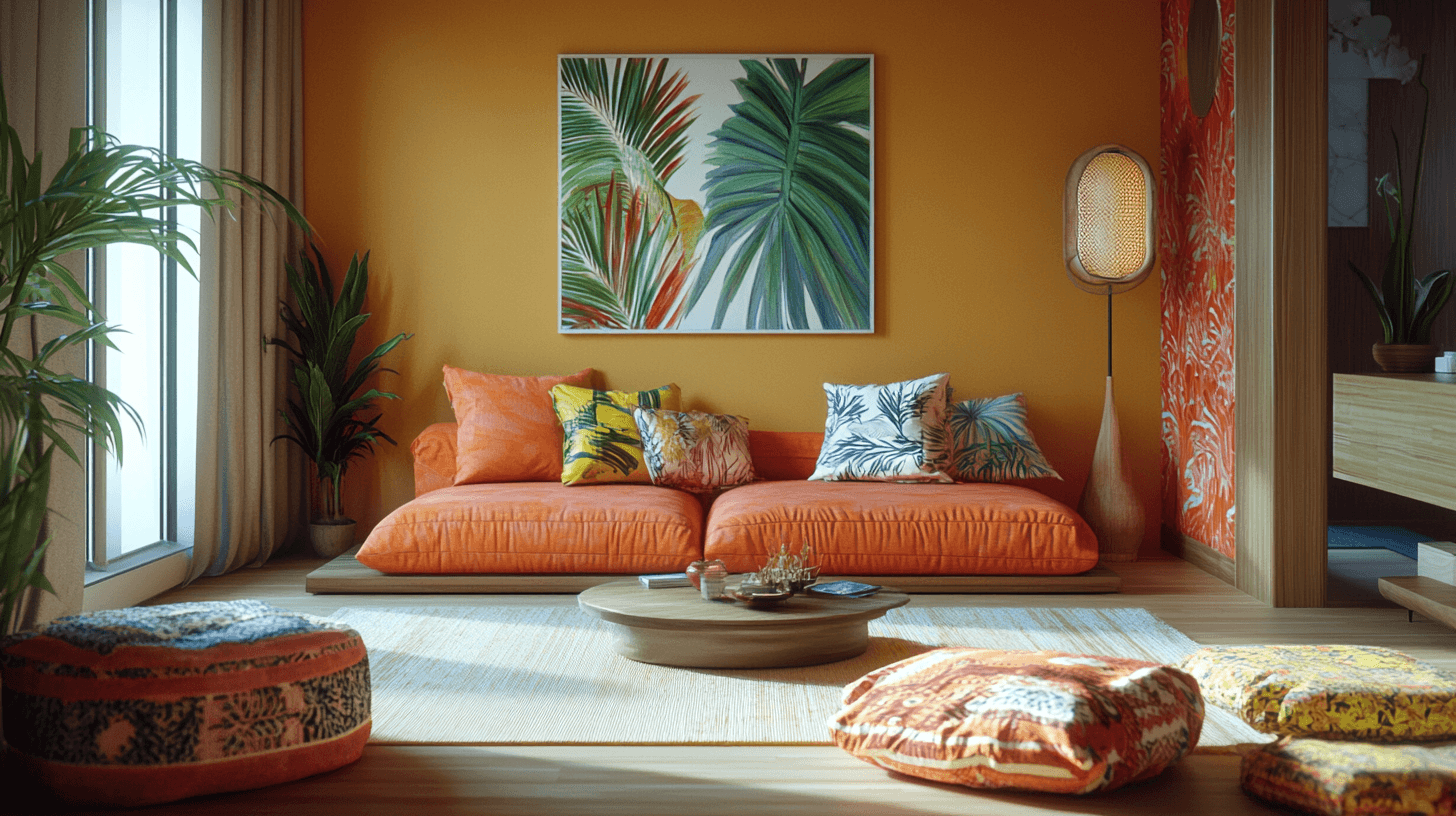 Farbkombinationen und Stoffe im Tropical Modern Design