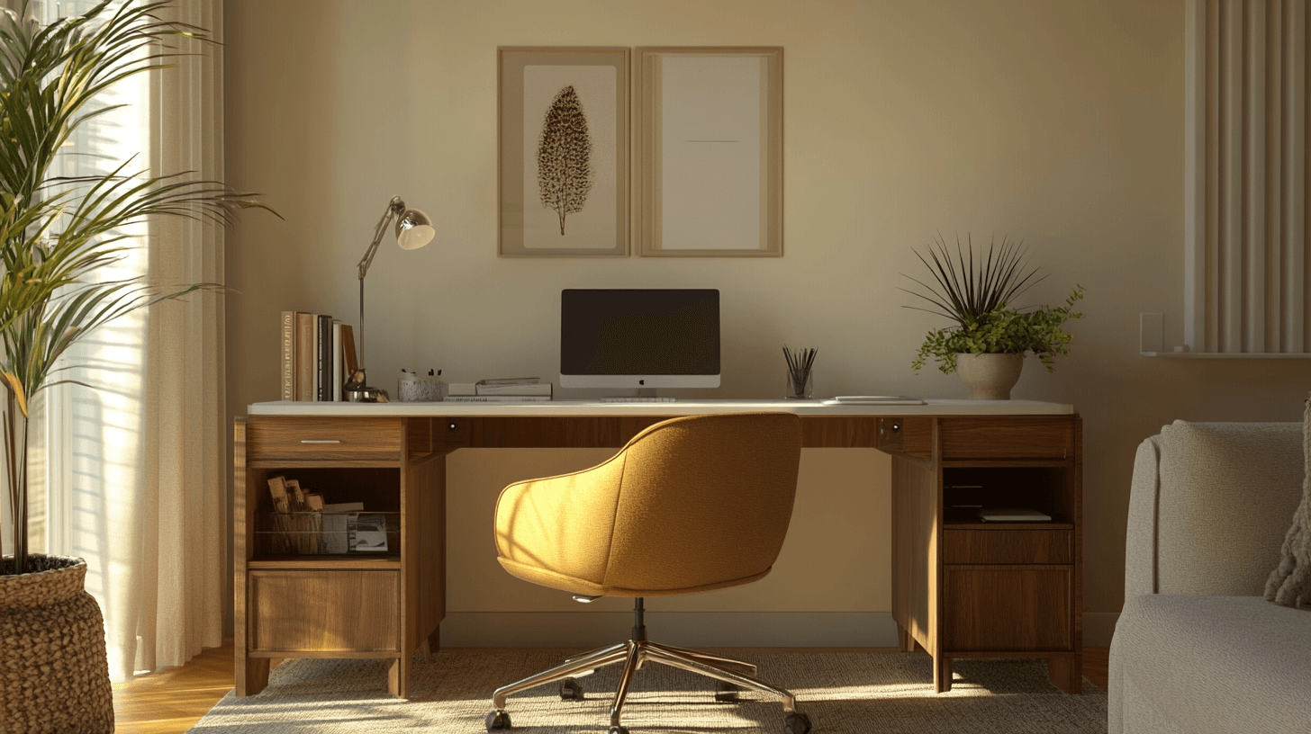Arbeitsplatz im Wohnzimmer: Eleganter Home-Office-Bereich für daheim