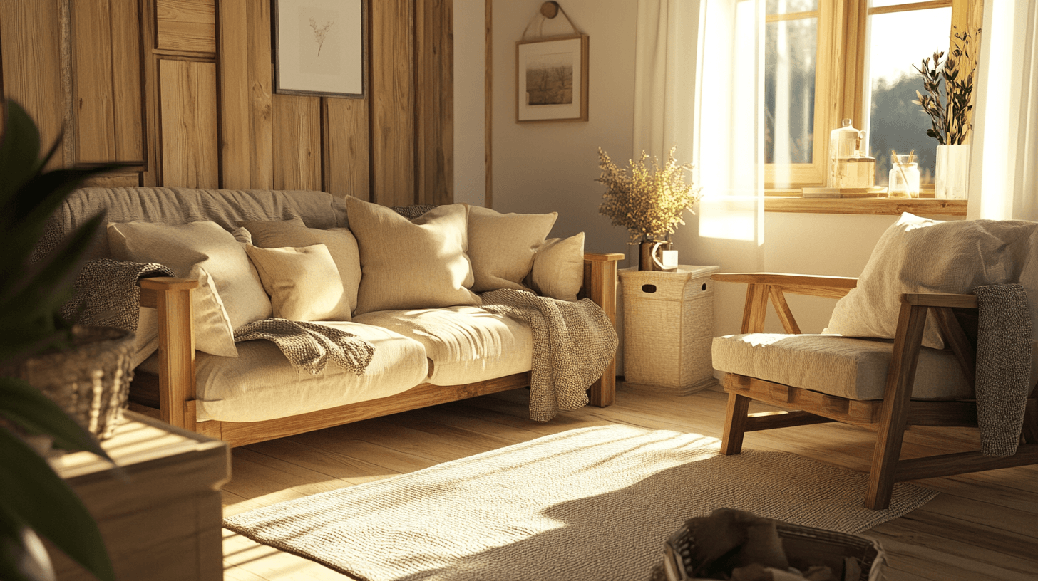 Gemütliches Wohnzimmer: Natürliche Materialien und Charme vereinen