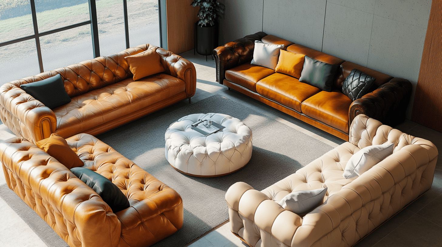 Unterschiedliche Designs von Ledercouches