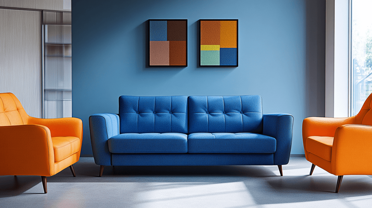 Ein harmonisches Zusammenspiel: Möbel in den Farben Blau und Orange