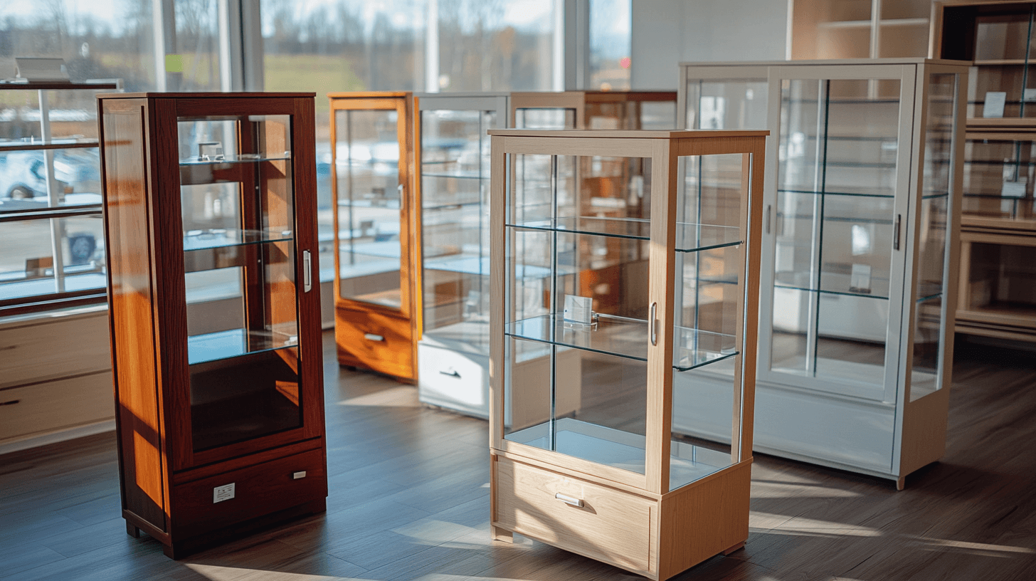 Unterschiedliche Typen von Glasvitrinen