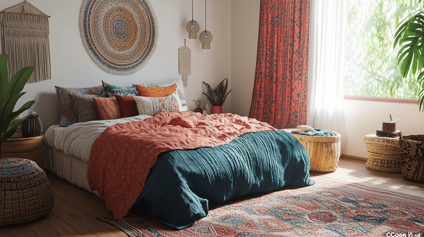 Farbgestaltung und Stoffe im Boho-Schlafzimmer: Stimmig und gemütlich