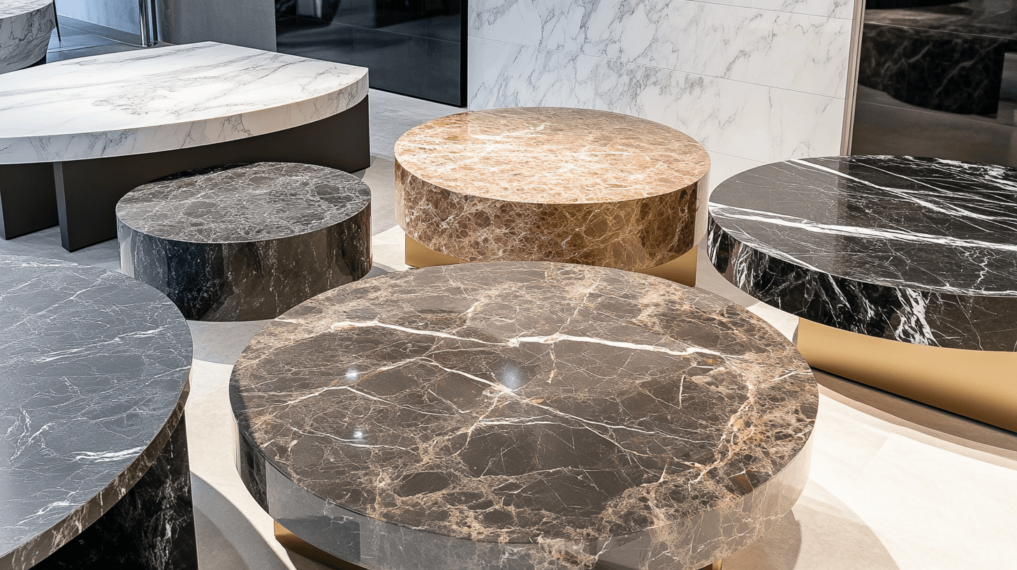 Unterschiedliche Designs und Stilrichtungen von Tischen aus Marmor