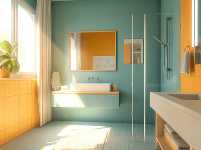 Skandinavisches Badezimmerdesign: Leuchtende Töne und schlichte Formen