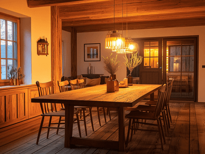 Speisezimmer mit rustikalen Holzakzenten: Natürlichkeit und Behaglichkeit