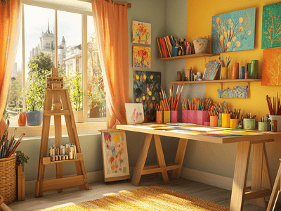 Kleines Atelier mit kreativer Einrichtung