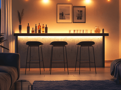 Bar-Atmosphäre für daheim: Hochtische und Barstühle
